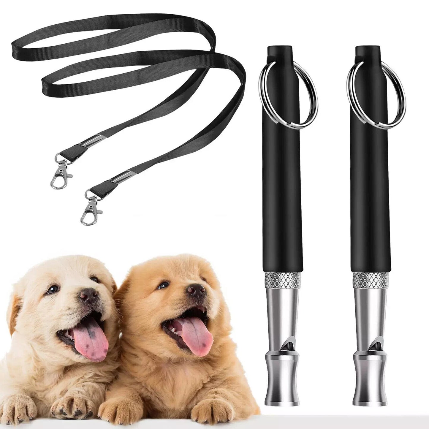 Dog Whistle Stop Barking Pet Training Ultrasonic Adjustable High Pitch + Lanyard