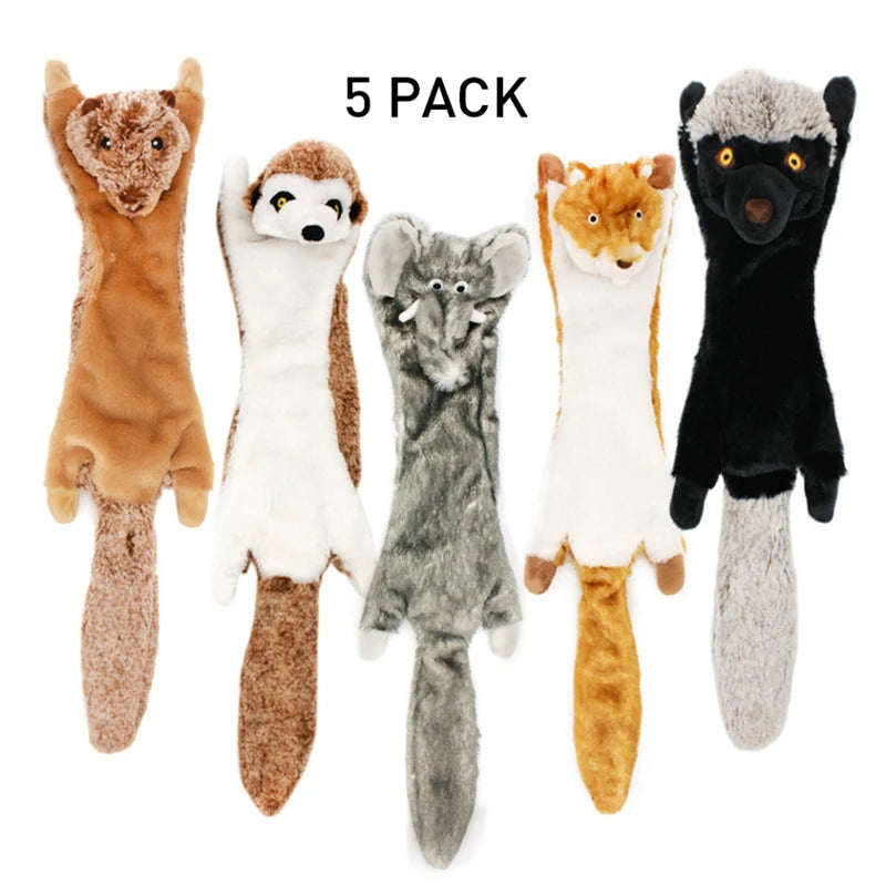 5Pcs Dog Squeaky Toys No Stuffing Toys Crinkle Dog Toys Durable Dog Chew Toys Plush Cute Animals Natural Puppy Toy for Teething