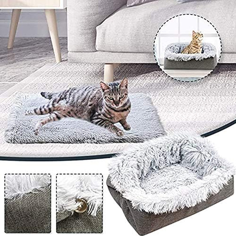 Pet Bed for Cats Indoor Cats Small Dogs Mat, Machine Washable Cat Cushion Function 2 in 1 Soft Plush Fluffy Blanket Kittens Puppy Sofa Pet Bed Mat White