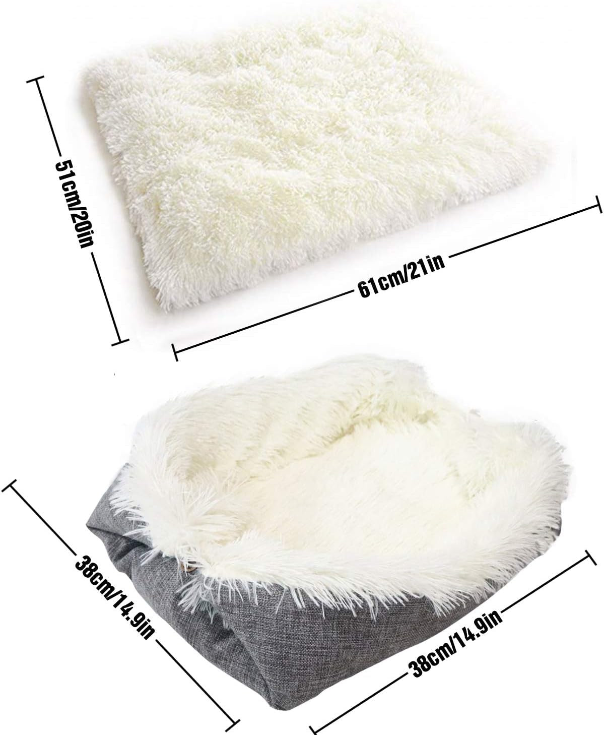 Pet Bed for Cats Indoor Cats Small Dogs Mat, Machine Washable Cat Cushion Function 2 in 1 Soft Plush Fluffy Blanket Kittens Puppy Sofa Pet Bed Mat White