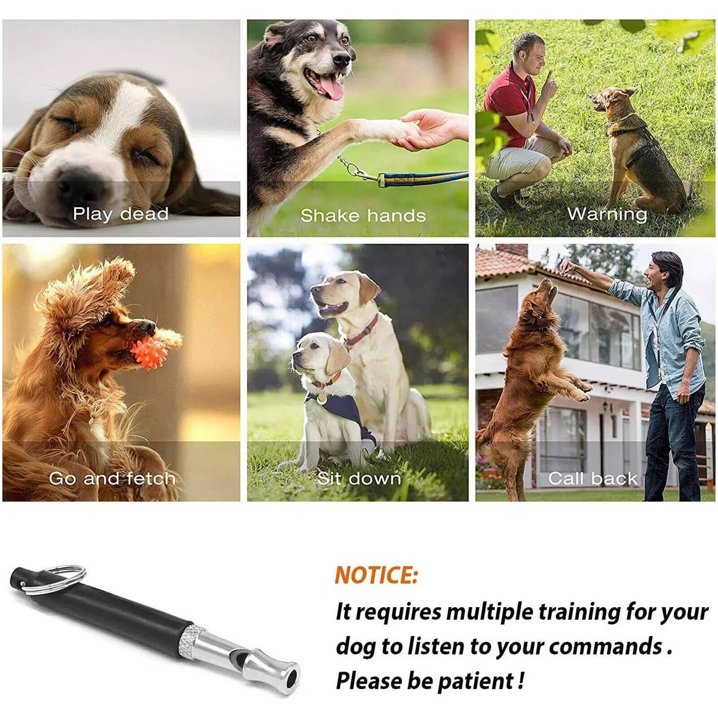 Dog Whistle Stop Barking Pet Training Ultrasonic Adjustable High Pitch + Lanyard